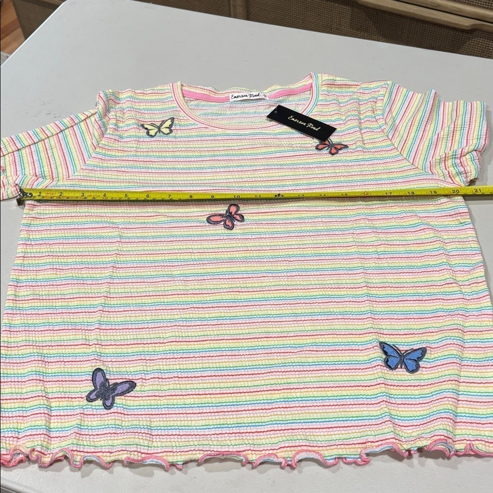 Emerson Rose - Stripe and Butterfly Tee and Short Pajama Set.  Size Large. NWT - Picture 9 of 16
